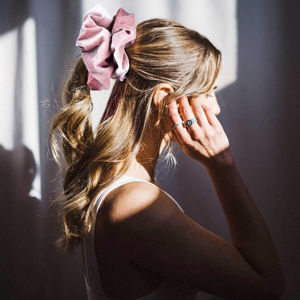 CEELGON oversized scrunchies in Black for no-crease ponytails and all-day comfort.