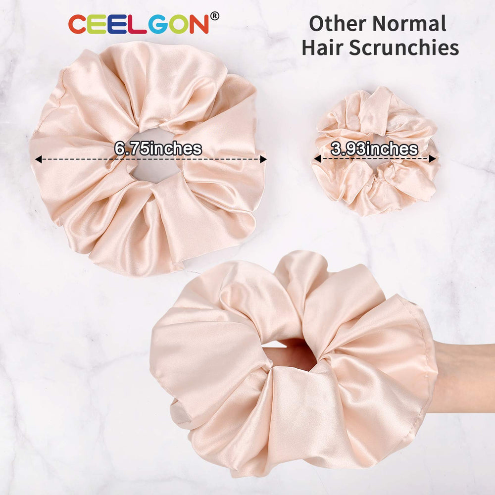 CEELGON rose-gold satin scrunchie close-up offering gentle hold and style versatility