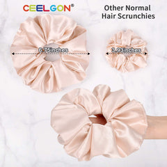 CEELGON rose-gold satin scrunchie close-up offering gentle hold and style versatility