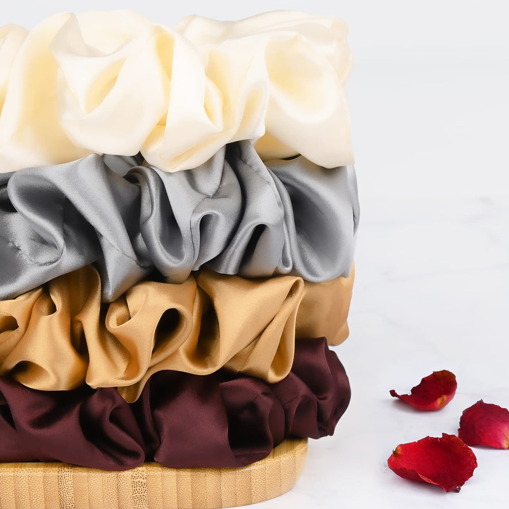 CEELGON satin scrunchies grey shade helps blend with silver tones and secure ponytails.