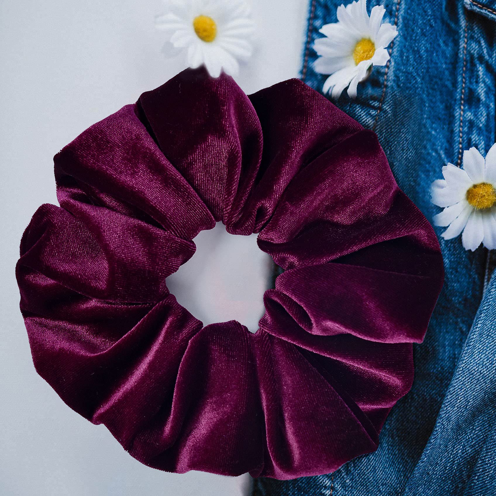 CEELGON khaki velvet scrunchie used at braid end for subtle color accent.