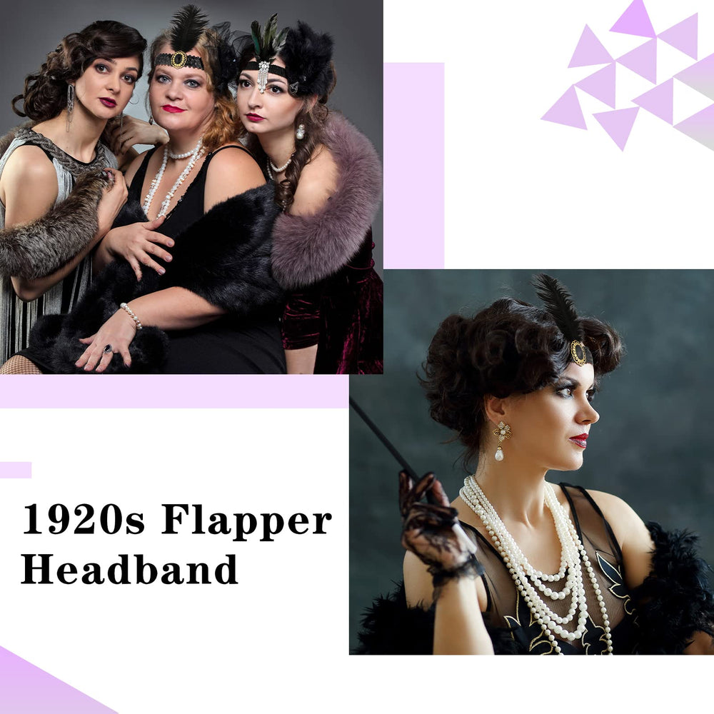 Ceenna 1920s flapper headband two-styles view for stylish party looks.