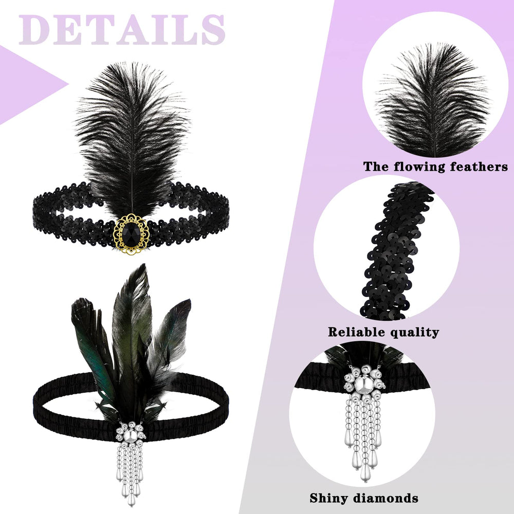 Ceenna black feather headband with crystals for elegant evening looks.