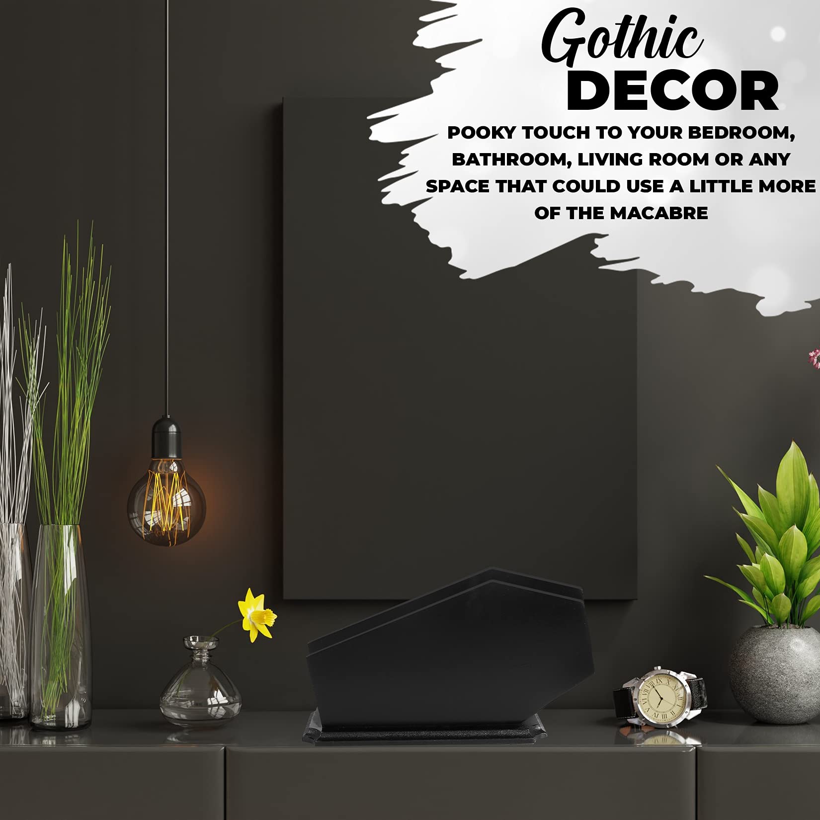 cefreco coffin desktop accessory complements a gothic vanity setup