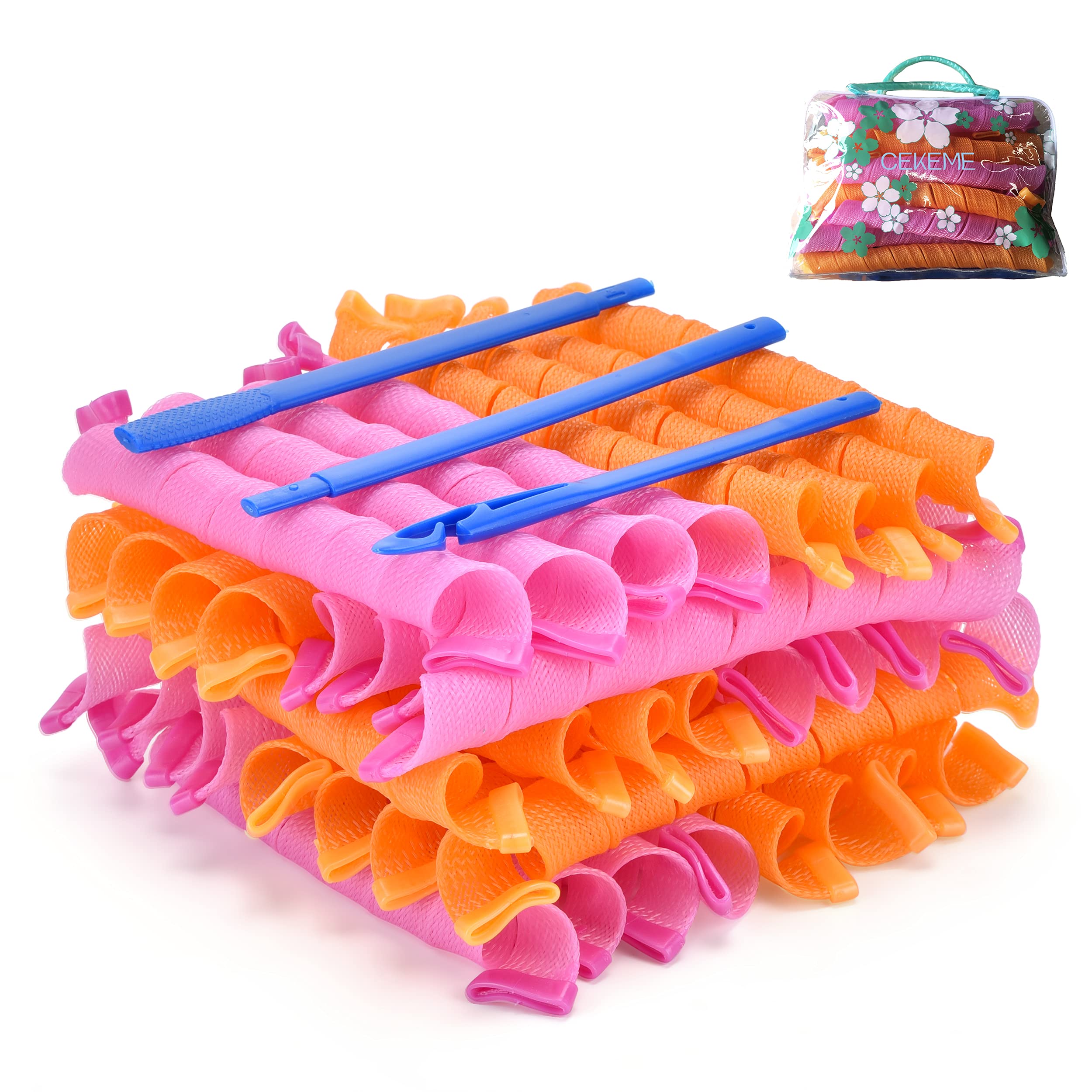 CEKEME 40-piece heatless curlers pack shot for overnight curls.