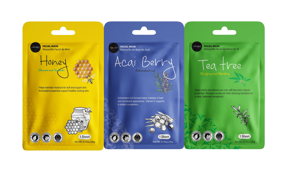 Celavi Essence tea tree hydration mask close-up emphasizes soothing hydration.