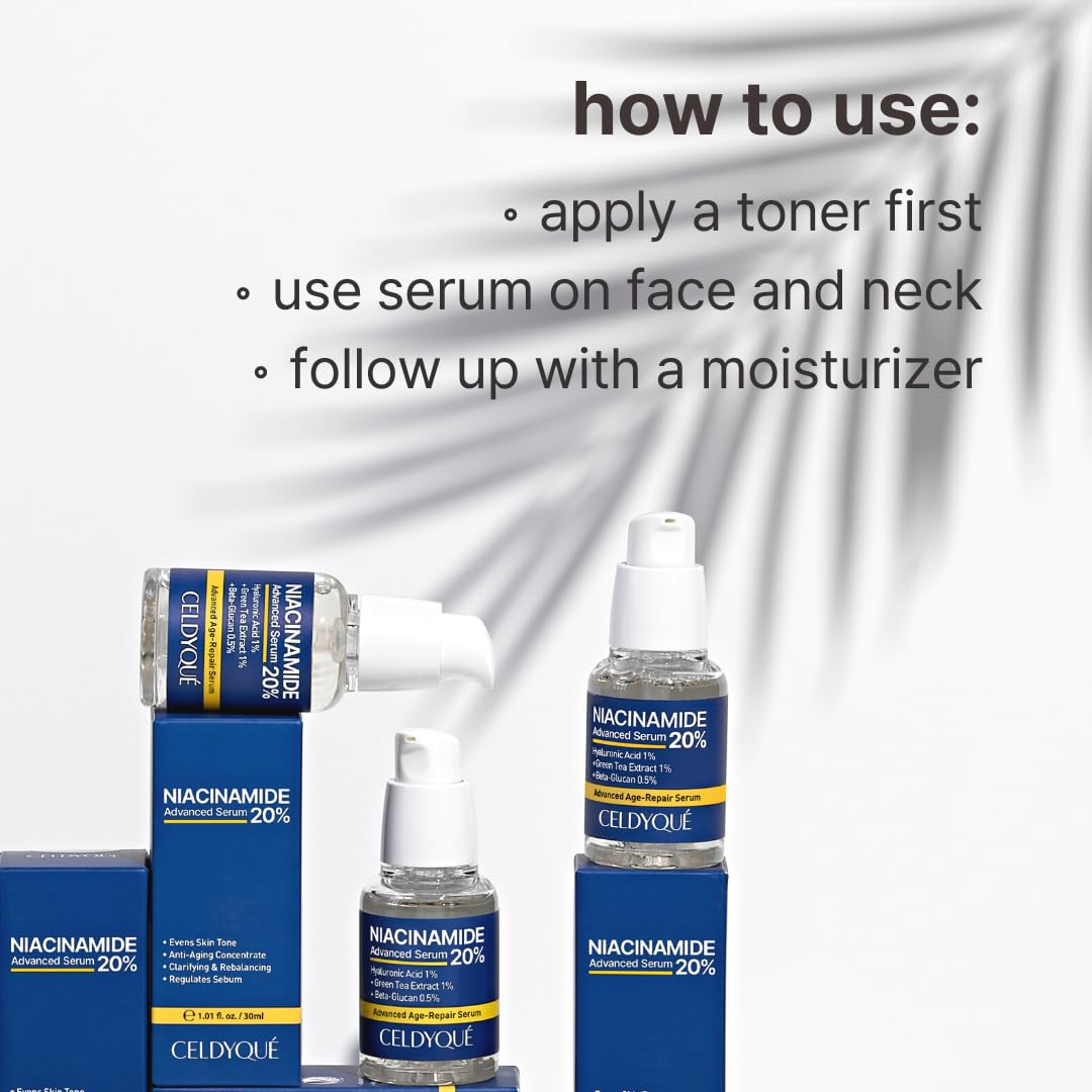 CELDYQUE Niacinamide serum daily routine image shows morning or evening hydration