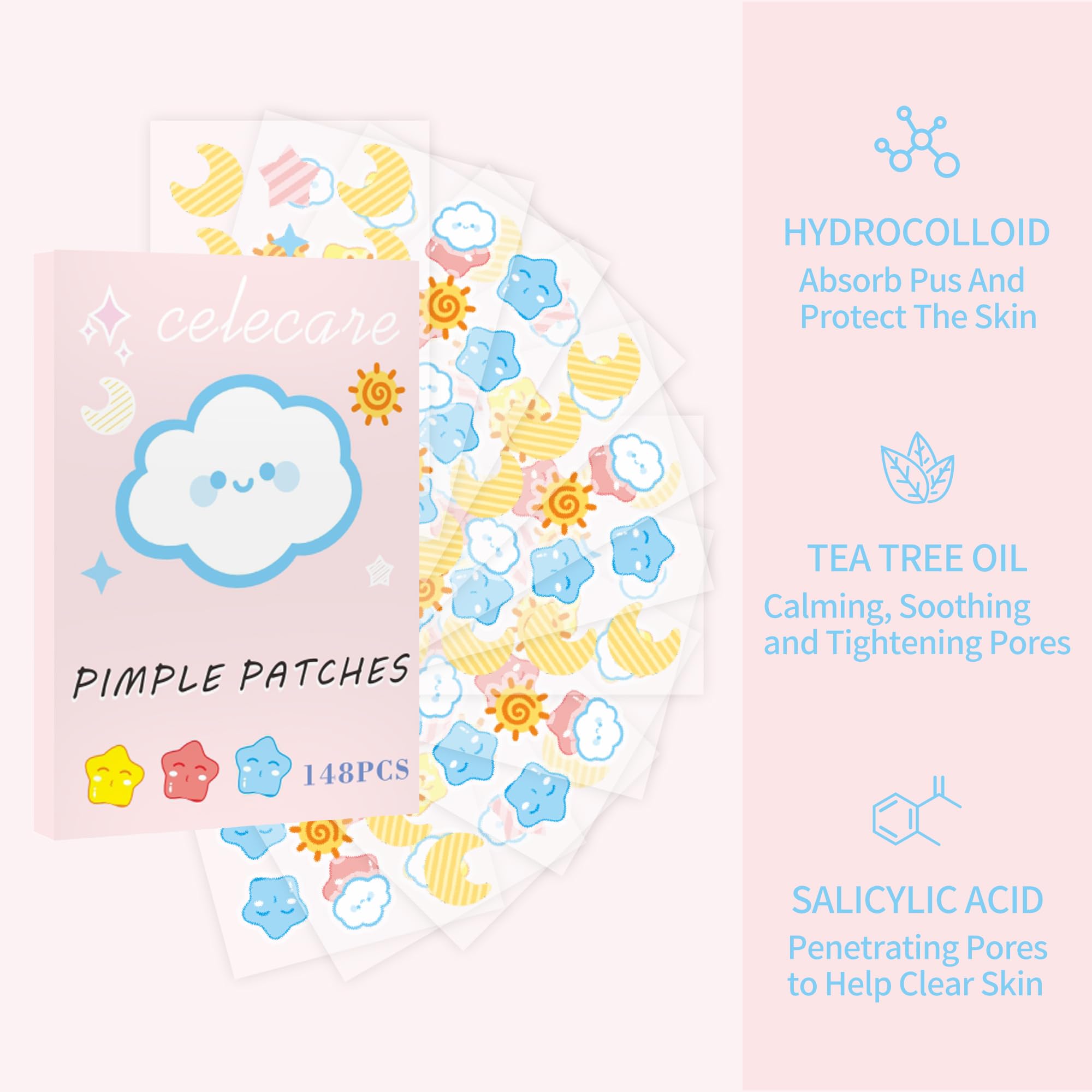 CELECARE tea-tree-oil patch delivers calming scent and soothing skin feel.