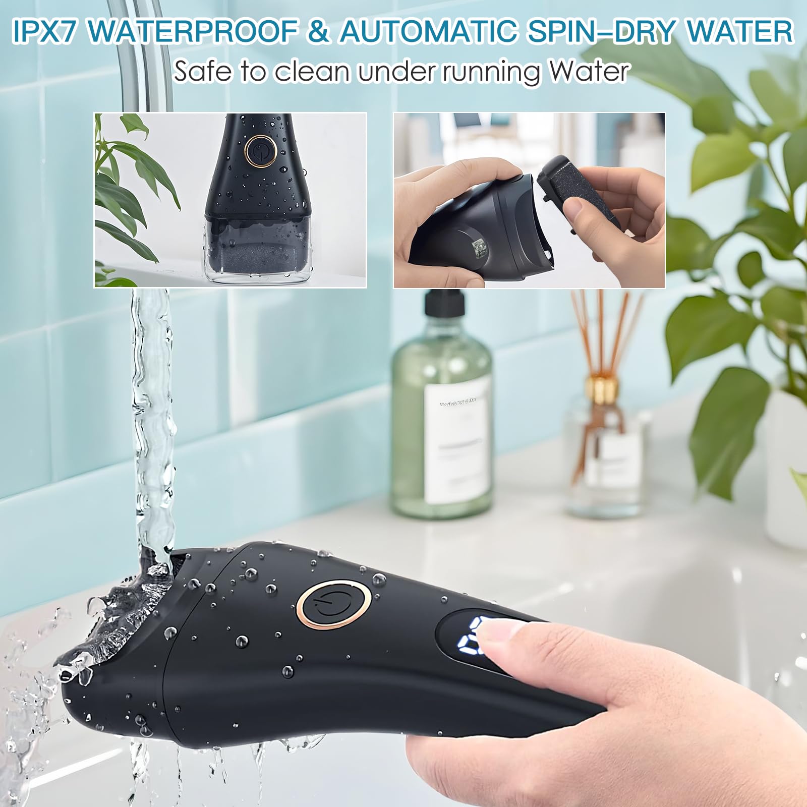 Celepen electric foot file IPX7 waterproof design for shower use
