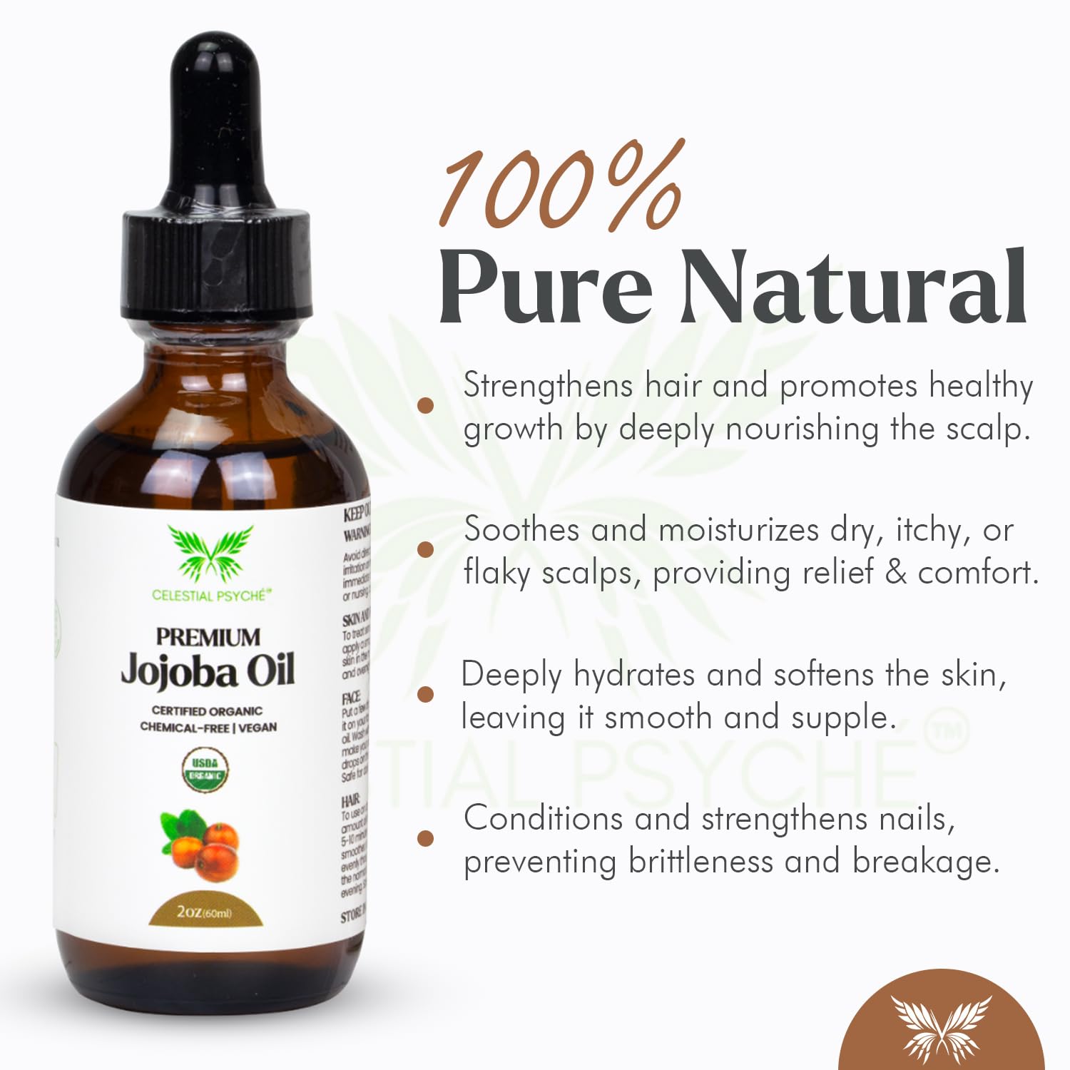 Celestial Psyche Jojoba Oil pour demonstrates easy, clean application for scalp nourishment.