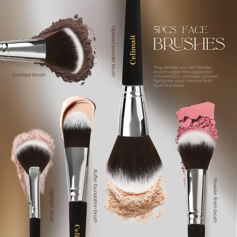 CELIMAIT ergonomic wooden handles provide comfortable control for precise makeup application