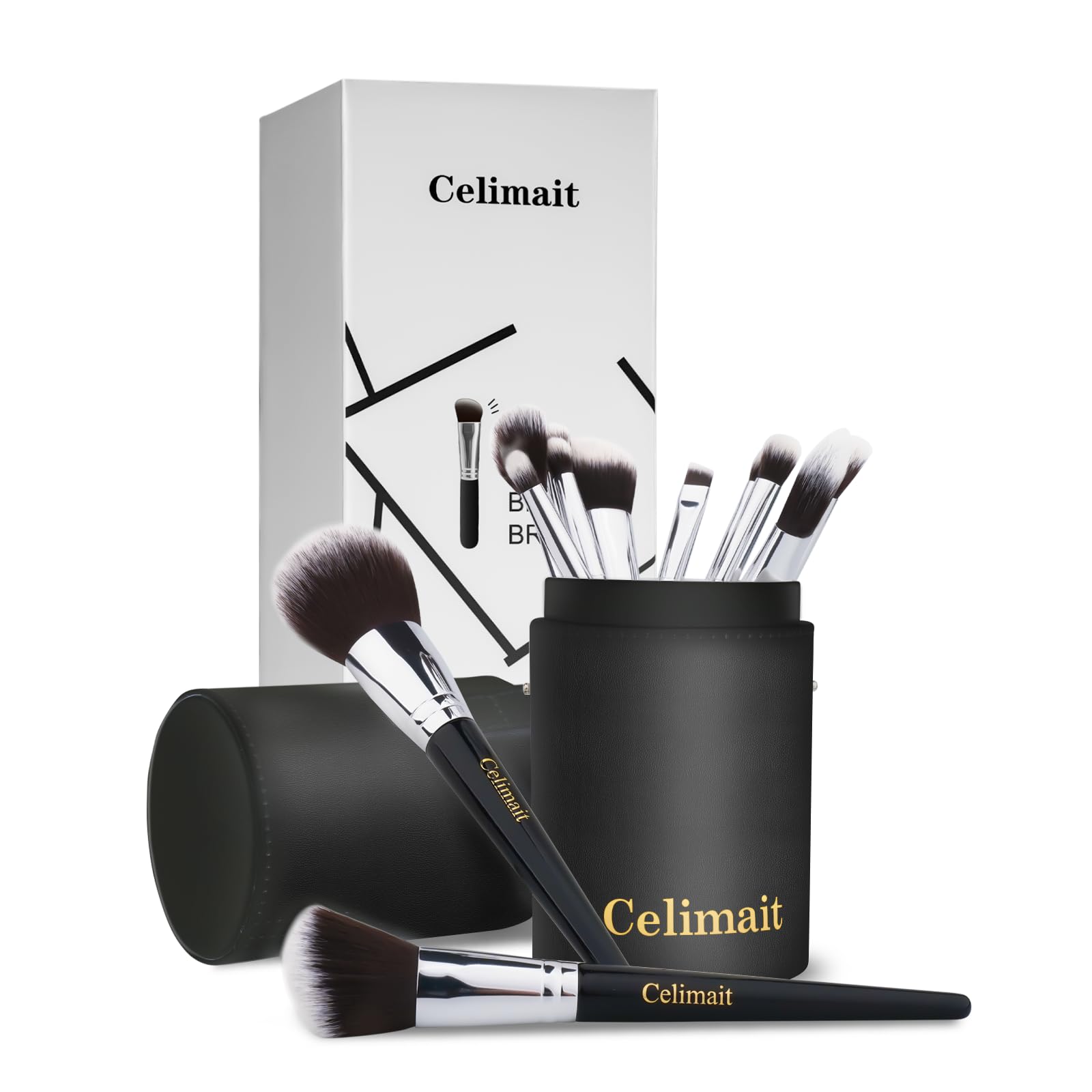 CELIMAIT 12-piece makeup brushes with ultra-soft bristles for smooth, even powder application
