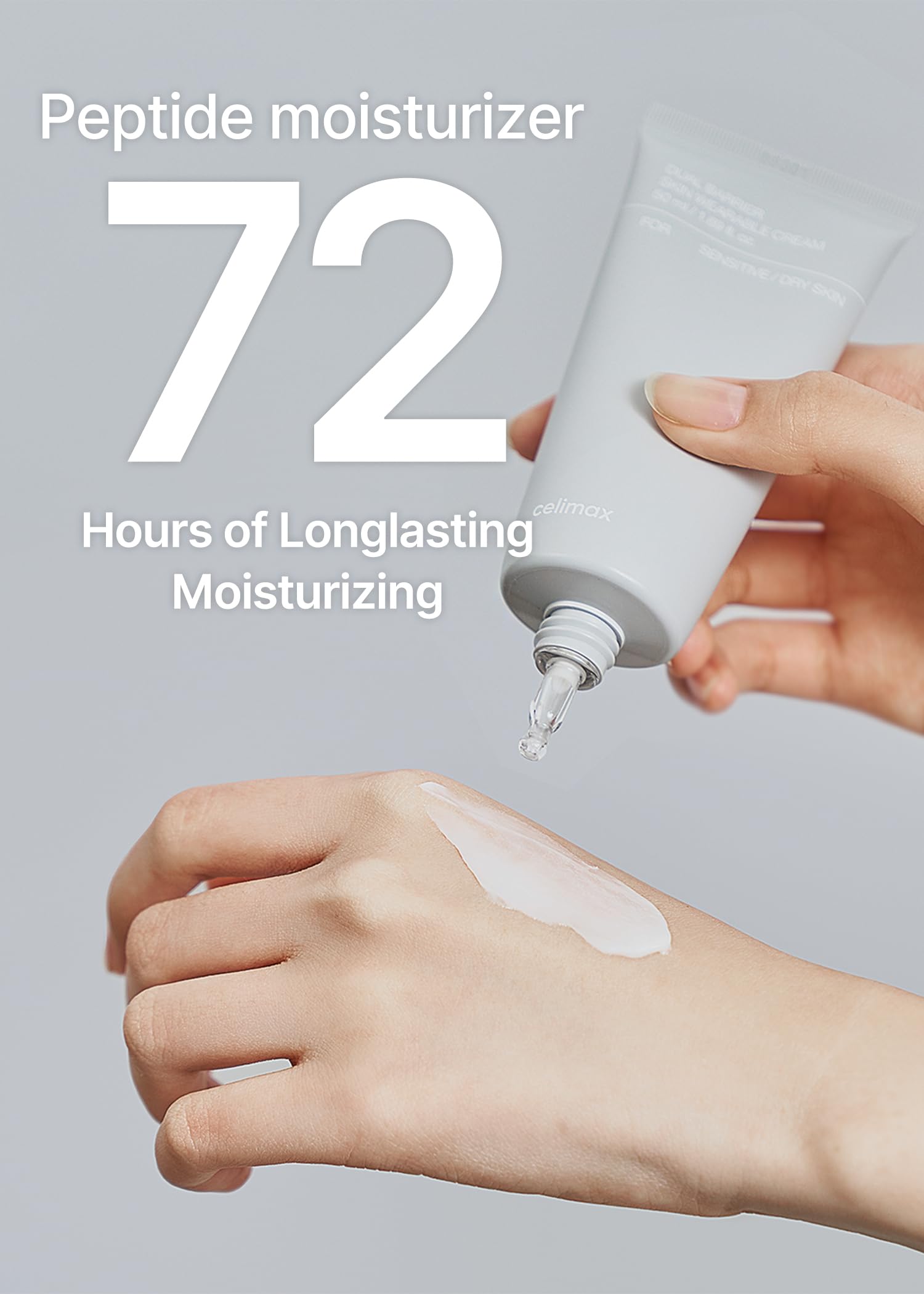 Celimax Dual Barrier Cream texture swatch demonstrating smooth non greasy absorption.