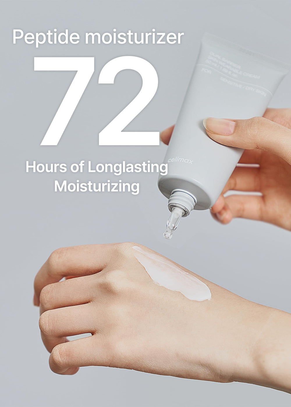 Celimax Dual Barrier Cream texture swatch demonstrating smooth non greasy absorption.
