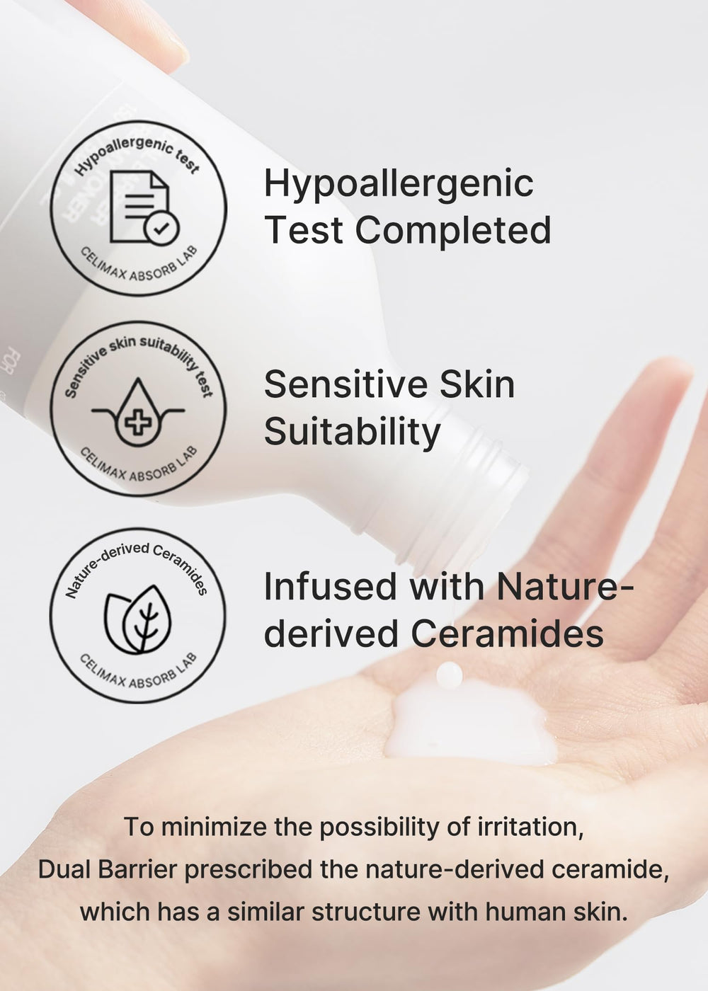 Celimax Dual Barrier Creamy Toner being applied to face demonstrates lightweight layer before moisturizer