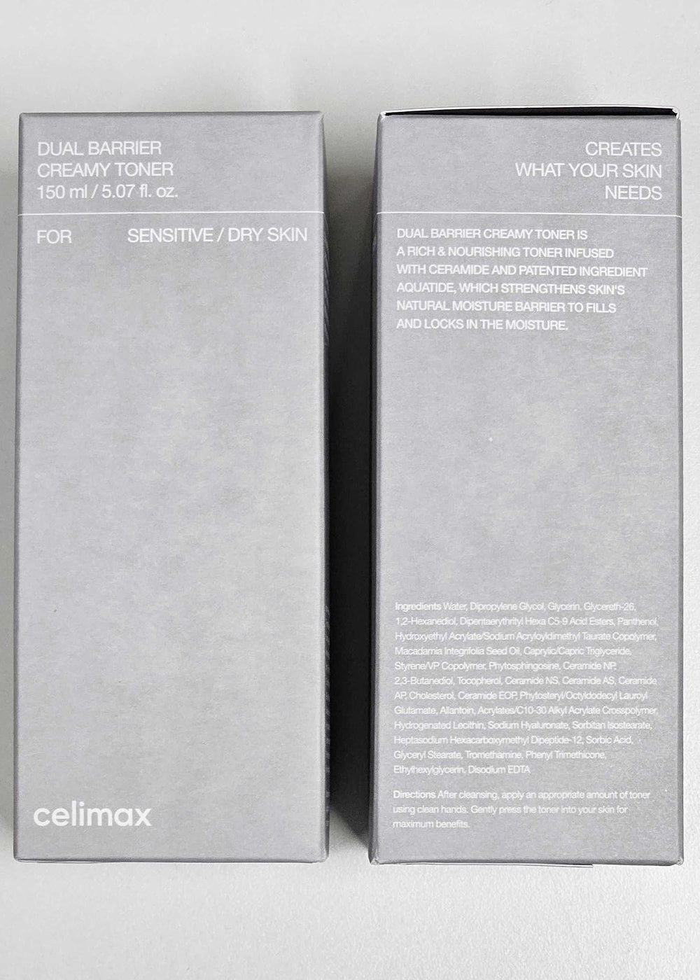 Celimax Dual Barrier Creamy Toner flat lay with clean setup communicates everyday skincare tool