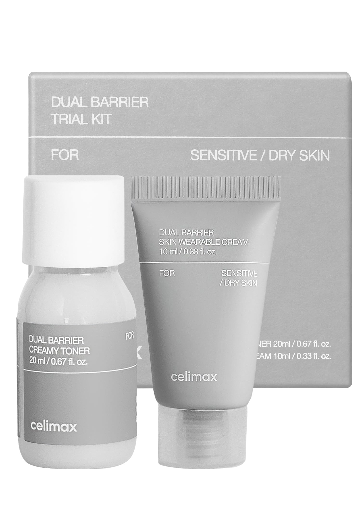 Celimax Dual Barrier Trial Kit packaging front view for sensitive skin support