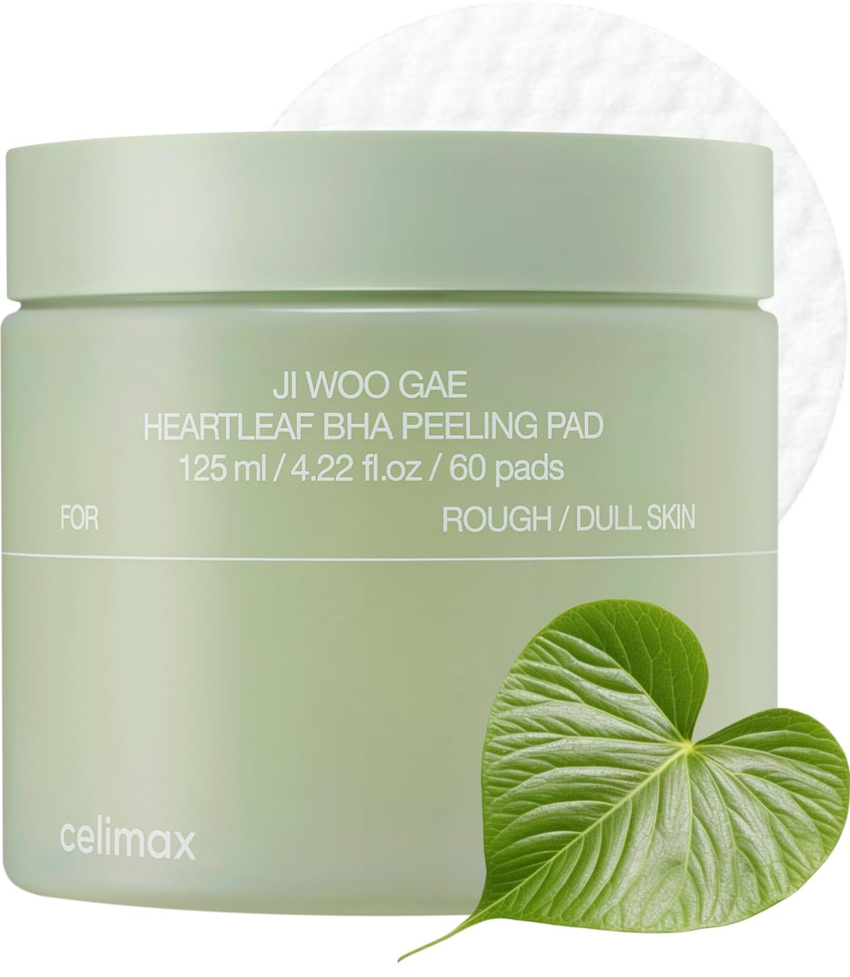 Celimax Ji.Woo.Gae Heartleaf BHA peeling pad packaging shows gentle exfoliation for pores