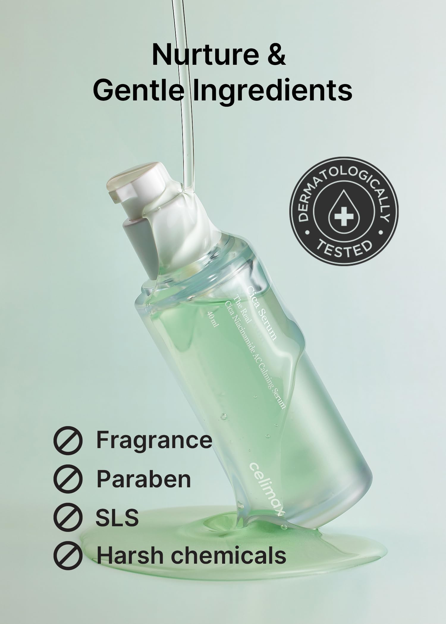 Celimax product in hand to illustrate quick-absorption for sensitive skin.