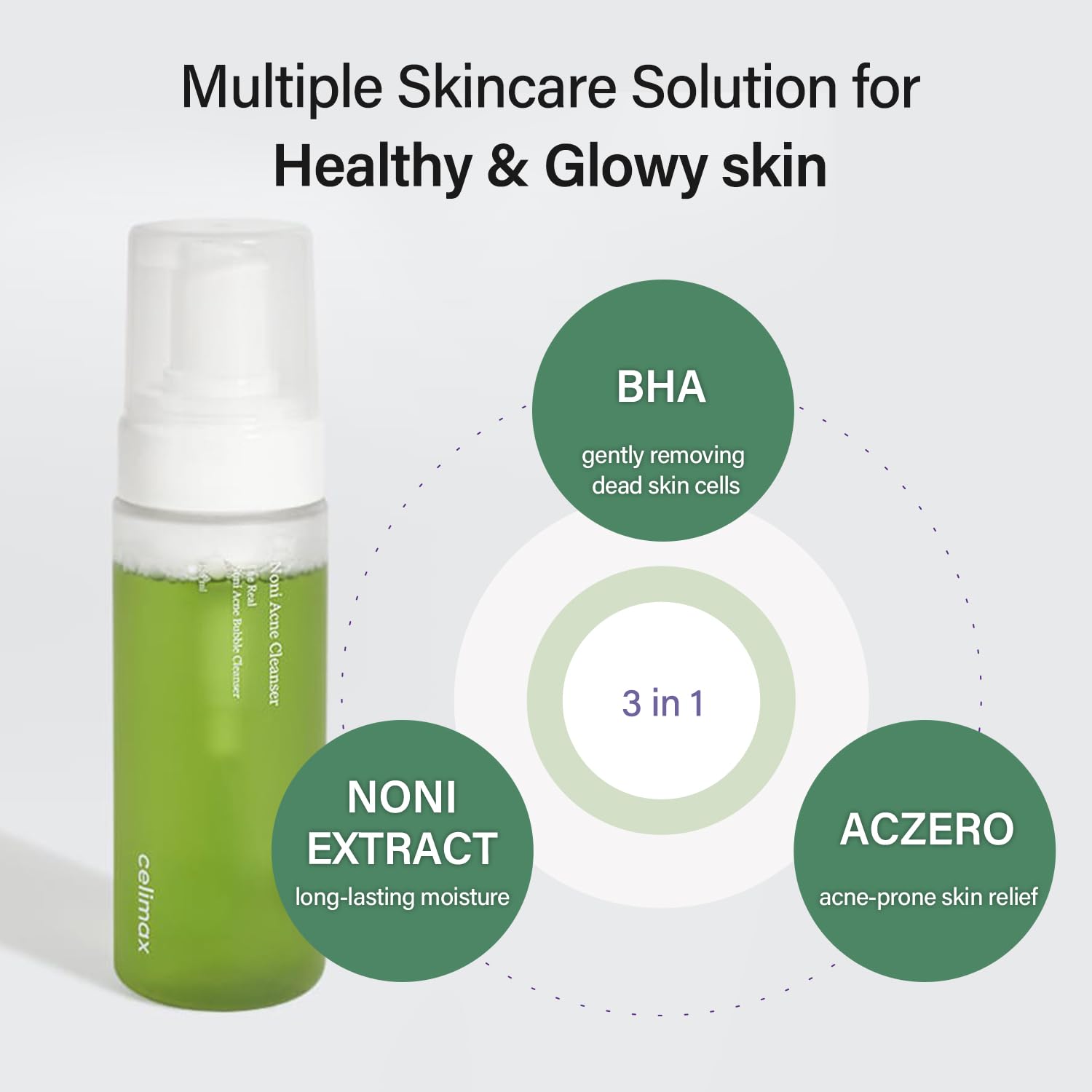 Celimax Noni Bubble Cleanser application foam provides refreshing cleanse without dryness.