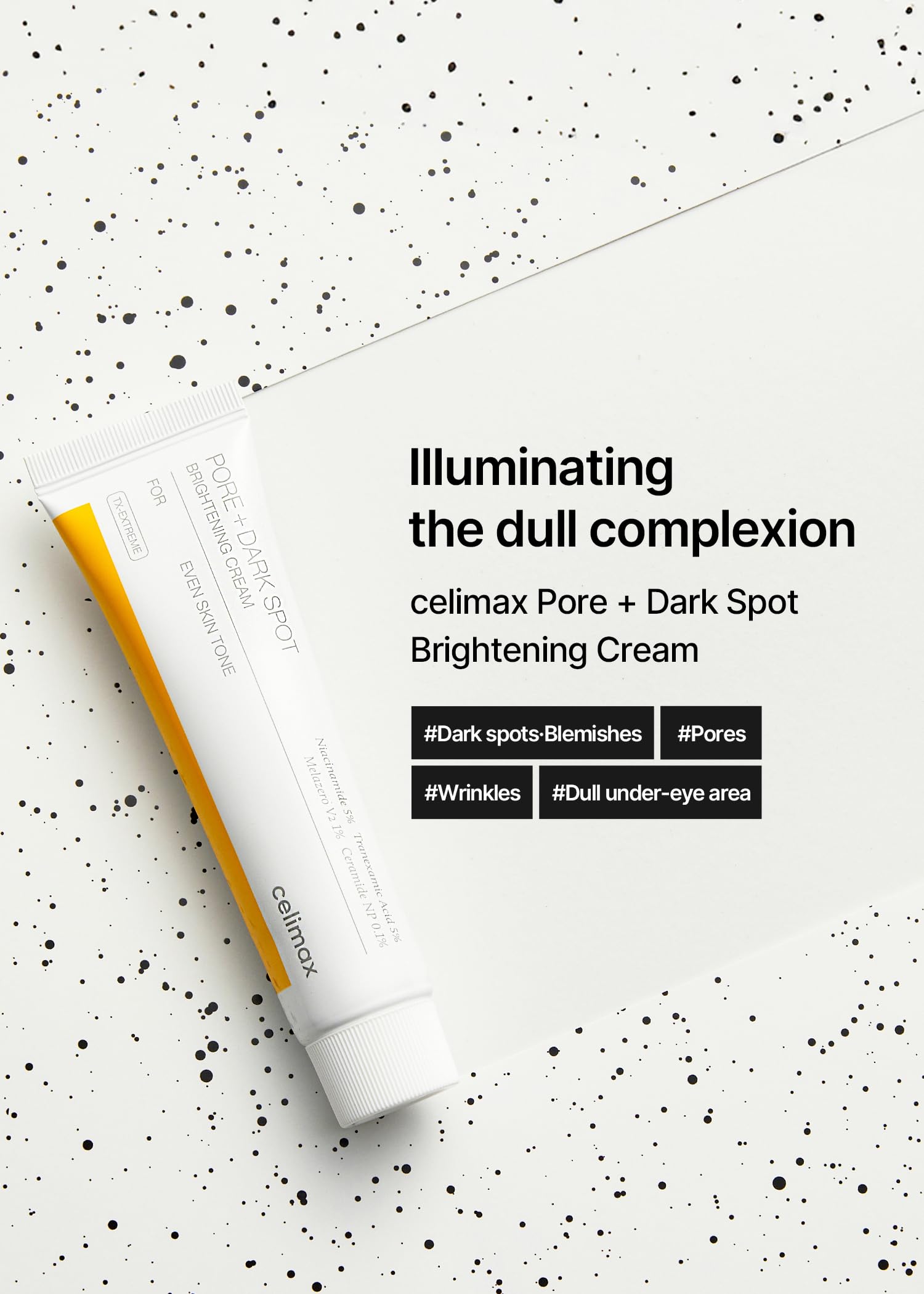 Celimax cream swatch on hand showing smooth, non-sticky finish.