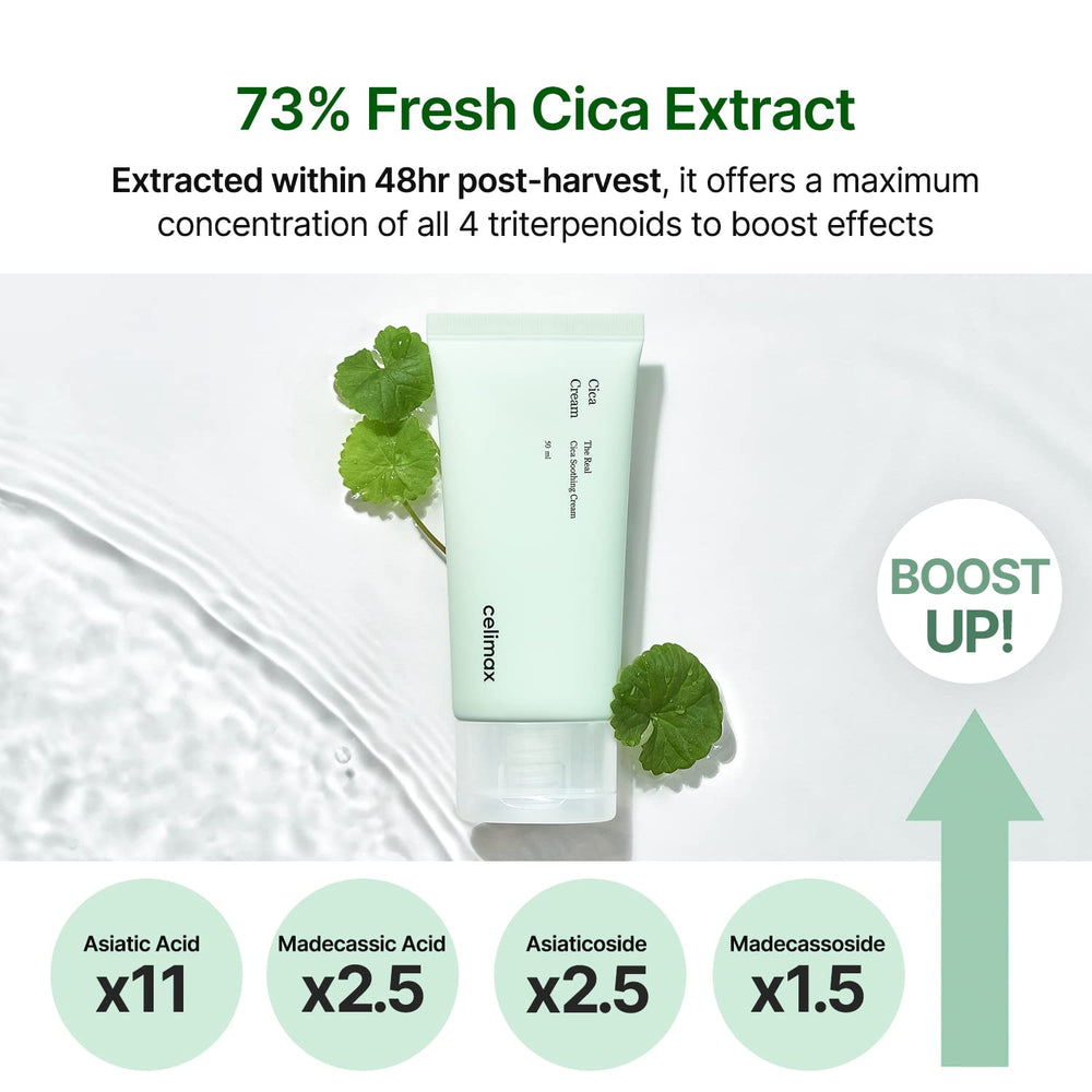 celimax Real Cica Soothing Cream gel-texture close-up indicating lightweight hydration