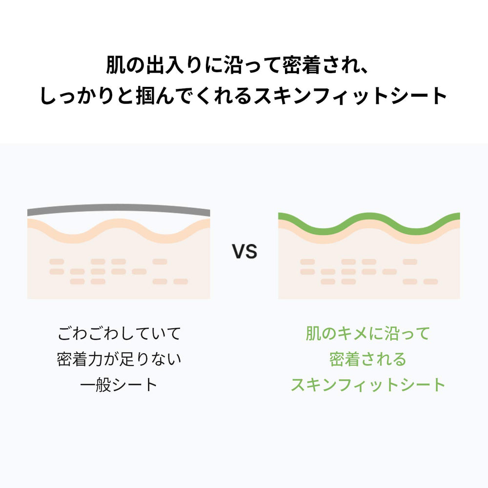 Celimax Skin-fit sheet on model demonstrates improved absorption for nourished skin.
