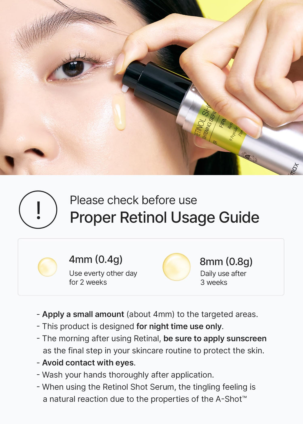 Celimax Vita A Retinol Shot peptide-complex close-up emphasizes elasticity-boosting formulation.