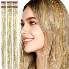 CelineBella gold tinsel extensions 24-inch full length for dramatic shine and density