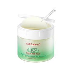 Cell Fusion C Post Alpha CICA cooling toner pad packaging highlights redness relief and soothing calm