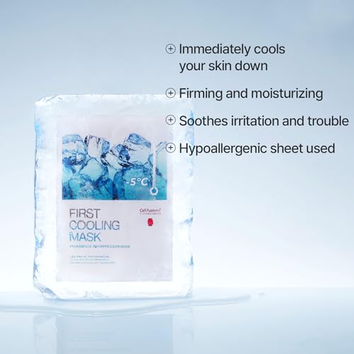 Cell Fusion C Post Alpha First Cooling Mask glacial water droplets deliver refreshing cooling relief.