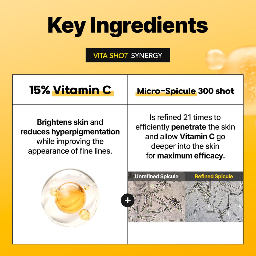 Closeup shows the Cell Fusion C Toning C Vita Shot Ampoule dropper releasing a brightening serum.