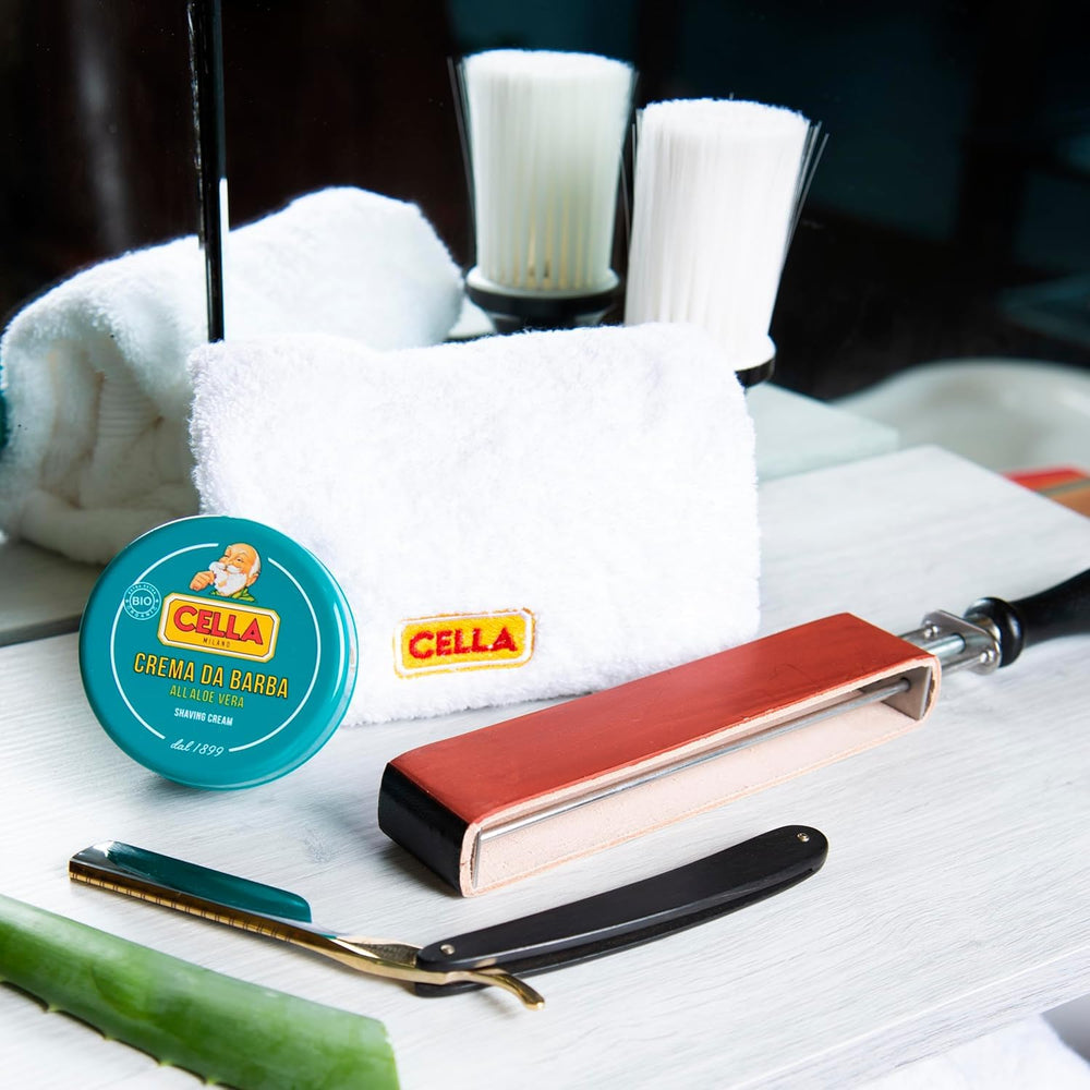 Cella Aloe Vera soap thick foam highlights skin comfort and easier shaving.