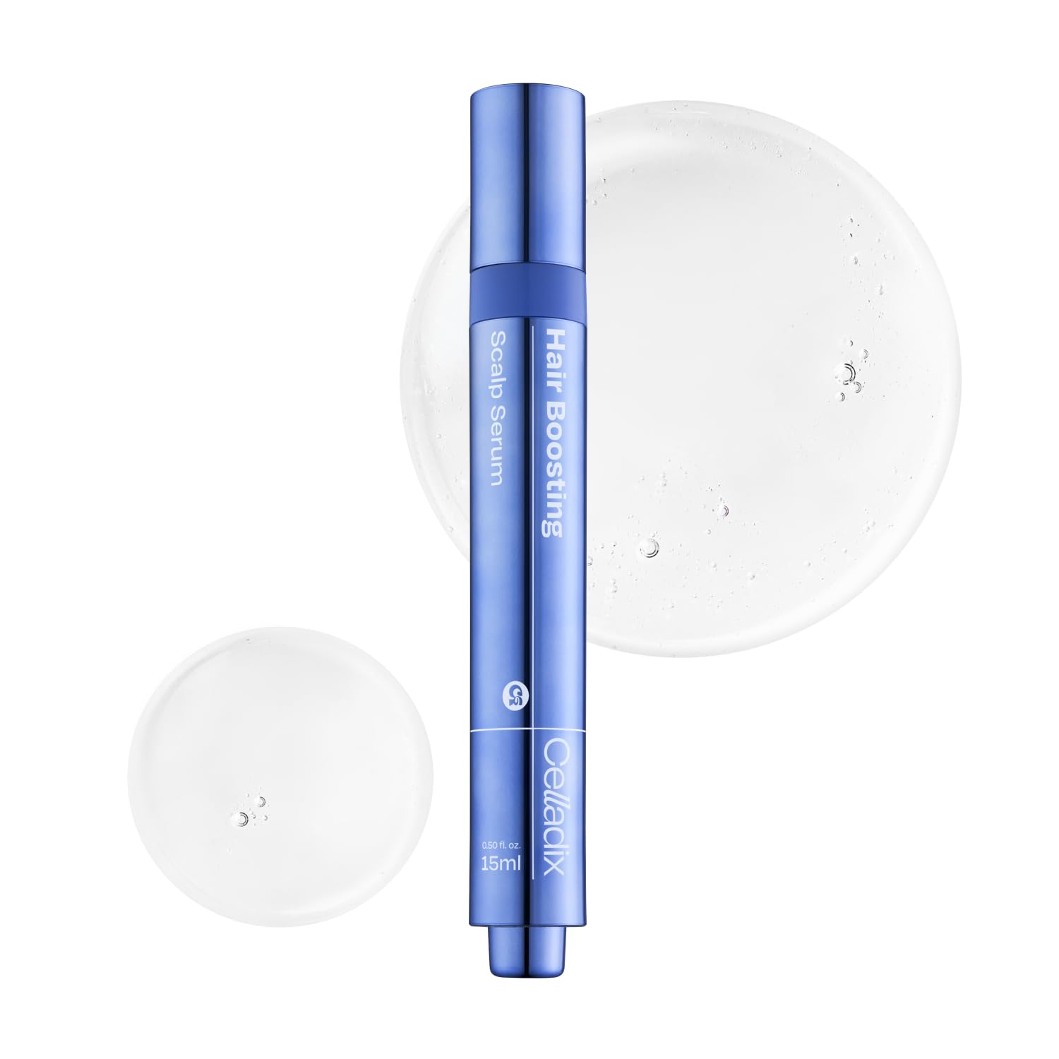 Celladix Hair Boosting Scalp Serum bottle showing lightweight, non-greasy formula for scalp refresh