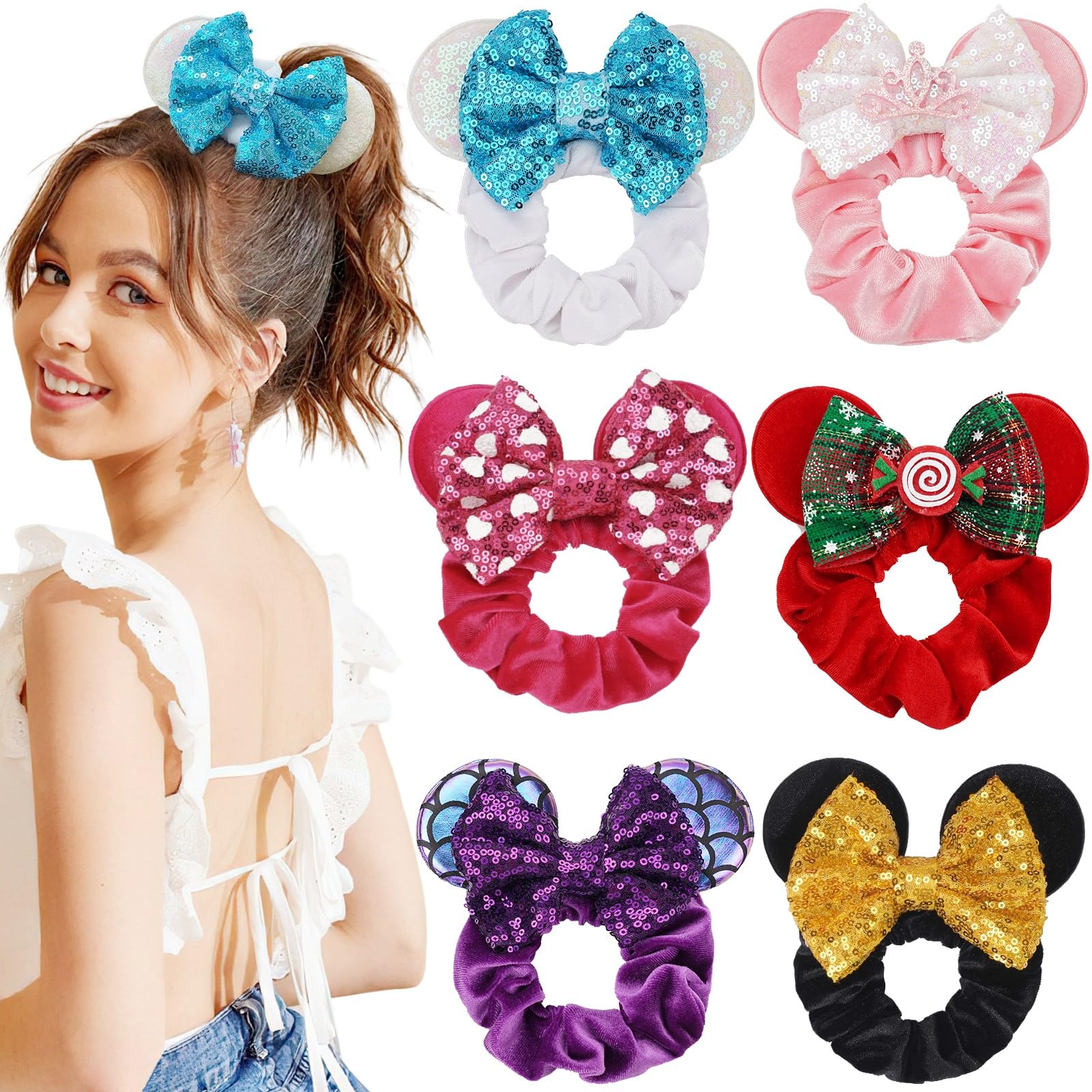 CellElection white princess mouse ears scrunchie adds playful flair to outfits and photos.