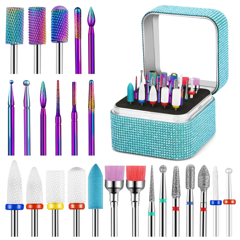 Cellentool 25Pcs nail drill bits set in storage box for easy organization.