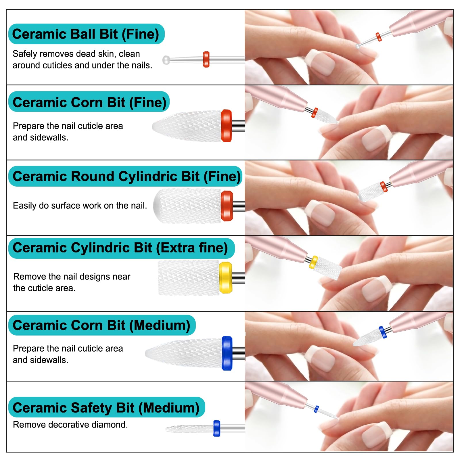 Cellentool ceramic bits offer smooth grinding for gentle nail prep.