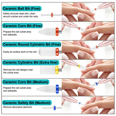 Cellentool ceramic bits offer smooth grinding for gentle nail prep.