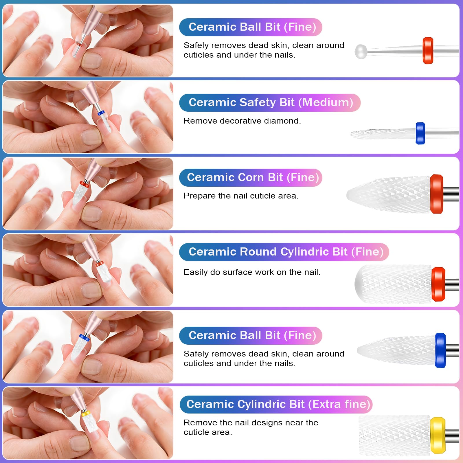 Cellentool ceramic nail bits collection for smooth finishes and cuticle prep