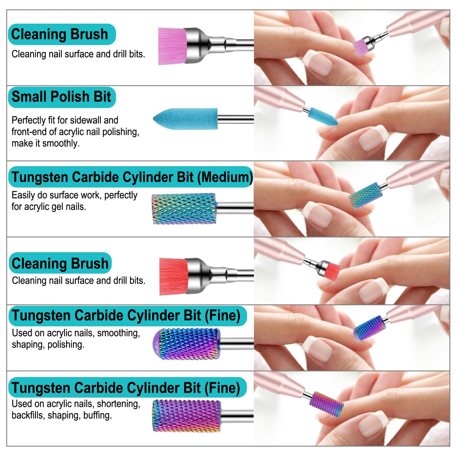 Cellentool tungsten carbide bits for durable, precise nail carving.