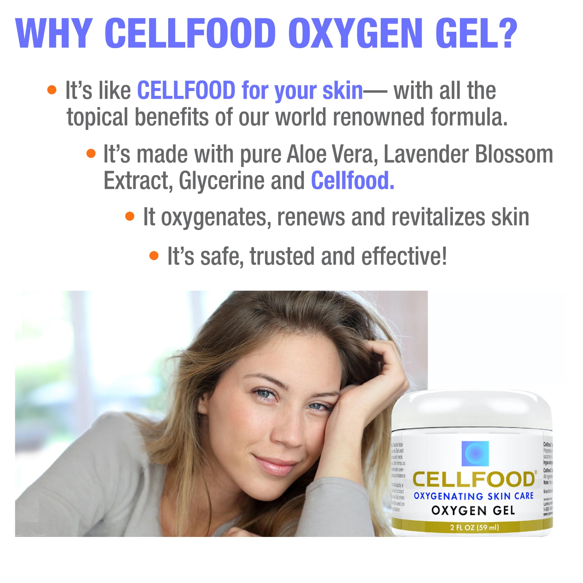 Cellfood Oxygen Gel Aloe vera slice shows soothing moisture for skin.