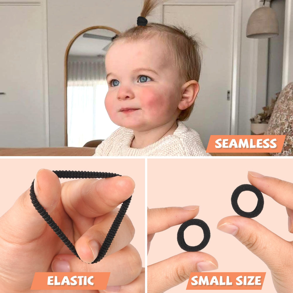CÉLLOT stretchy nylon elastic material demonstrates durable, reusable hair ties for growing toddlers.