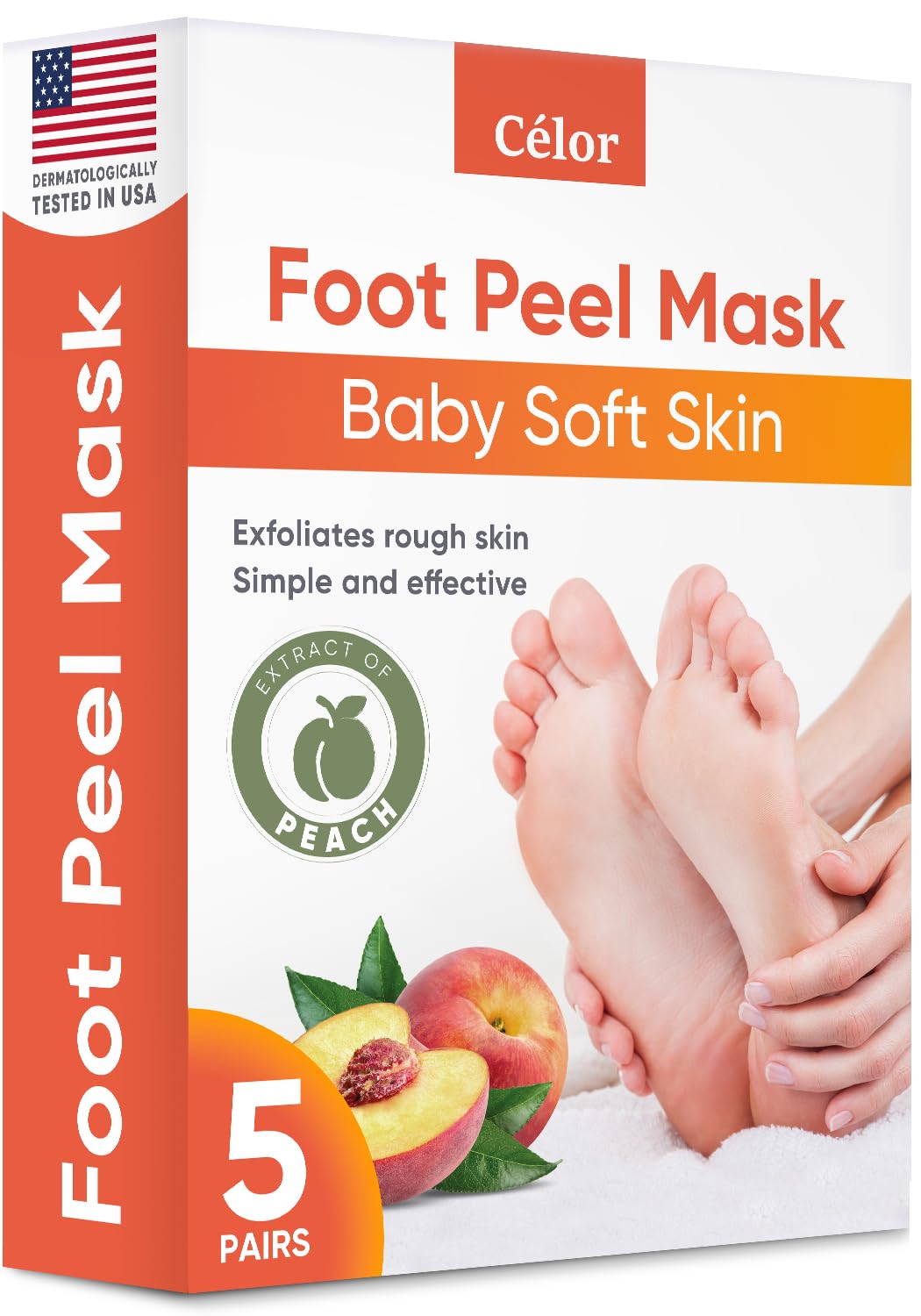 CÉLOR Foot Peel Mask packaging in peach for at‑home foot care