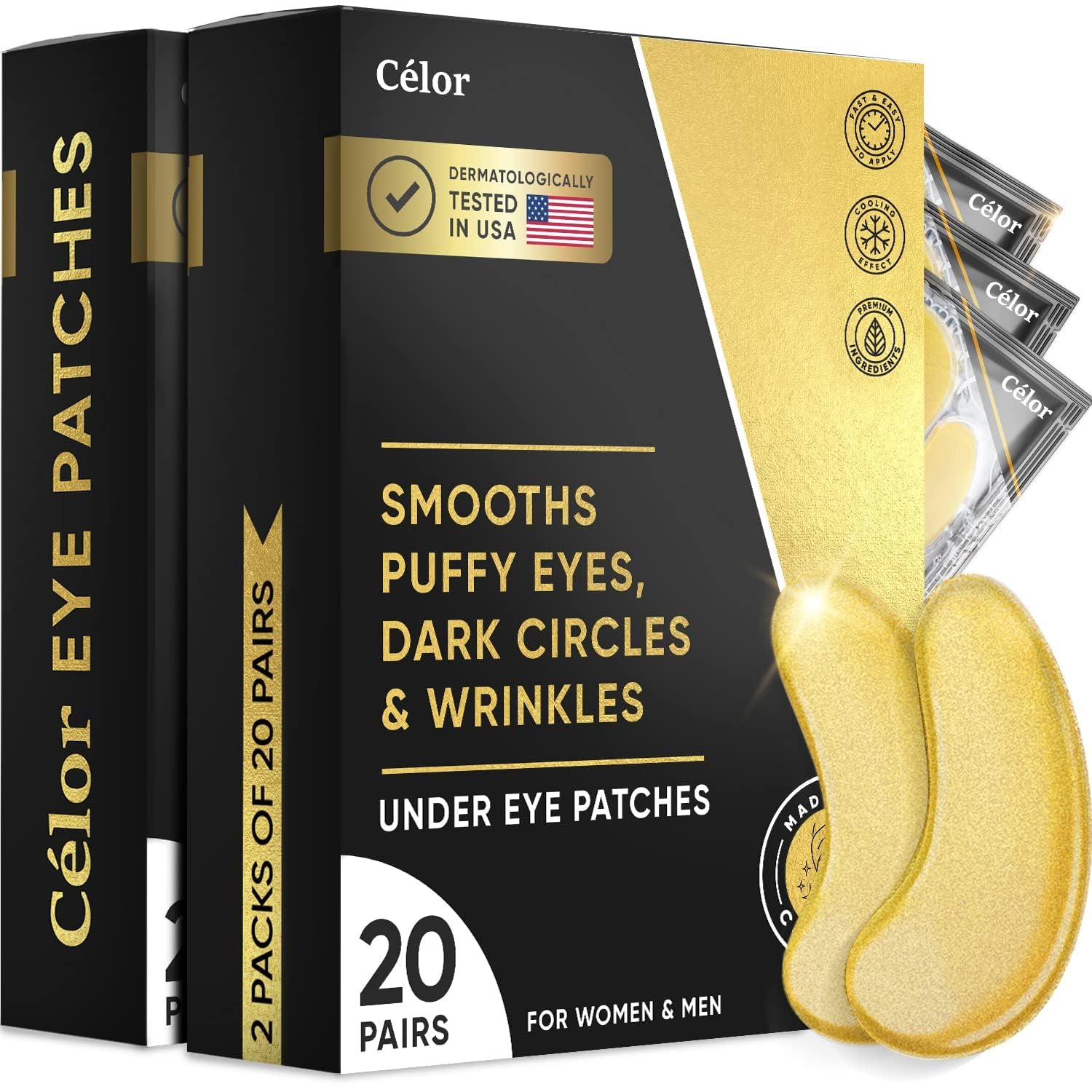 CÉLOR under-eye patches gold collagen closeup highlighting nourishing formula for delicate under-eye skin