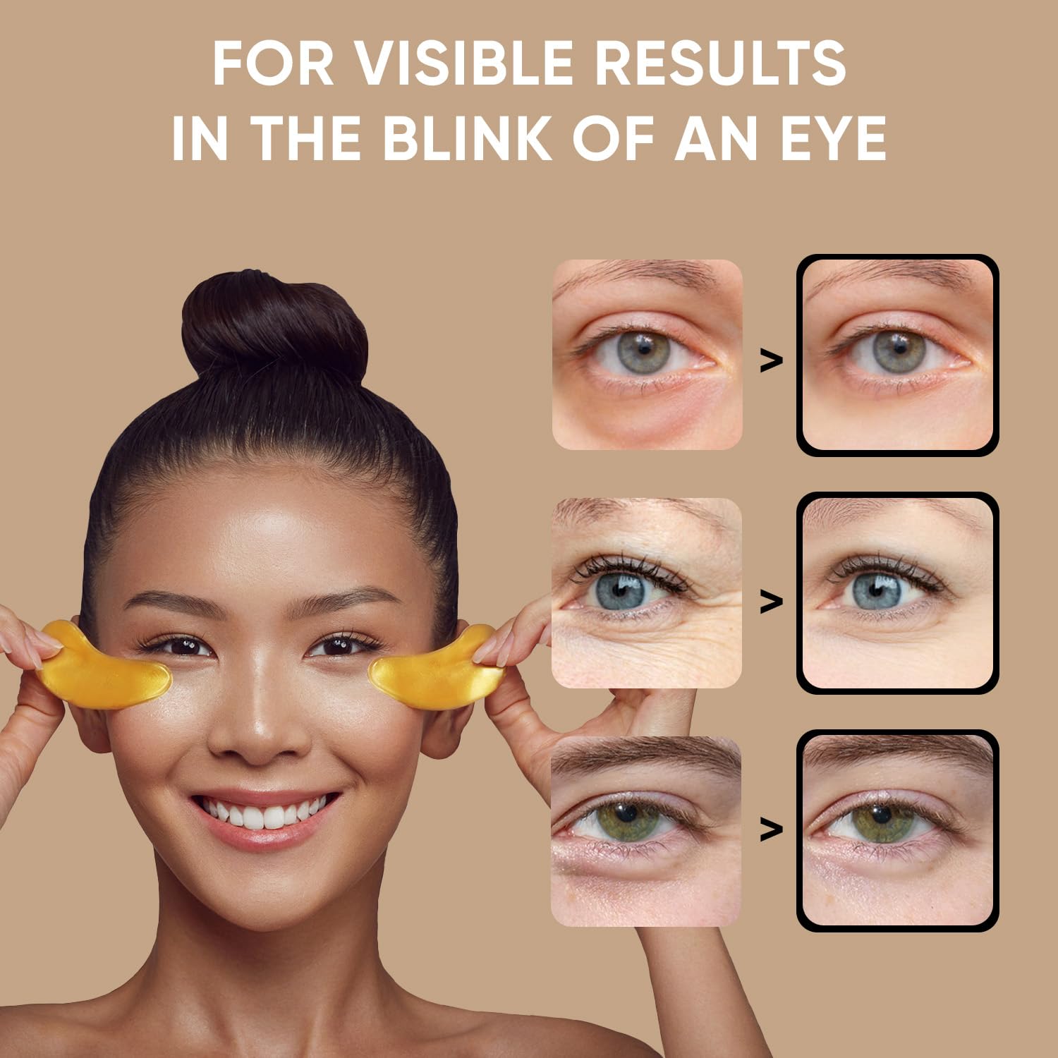 CÉLOR under-eye patches hydrogel application placed on skin for puffiness relief