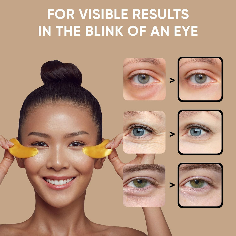 CÉLOR under-eye patches hydrogel application placed on skin for puffiness relief