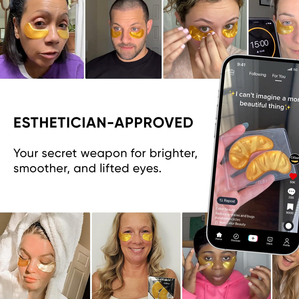 CÉLOR under-eye patches mica gold close-up emphasizes luxurious feel