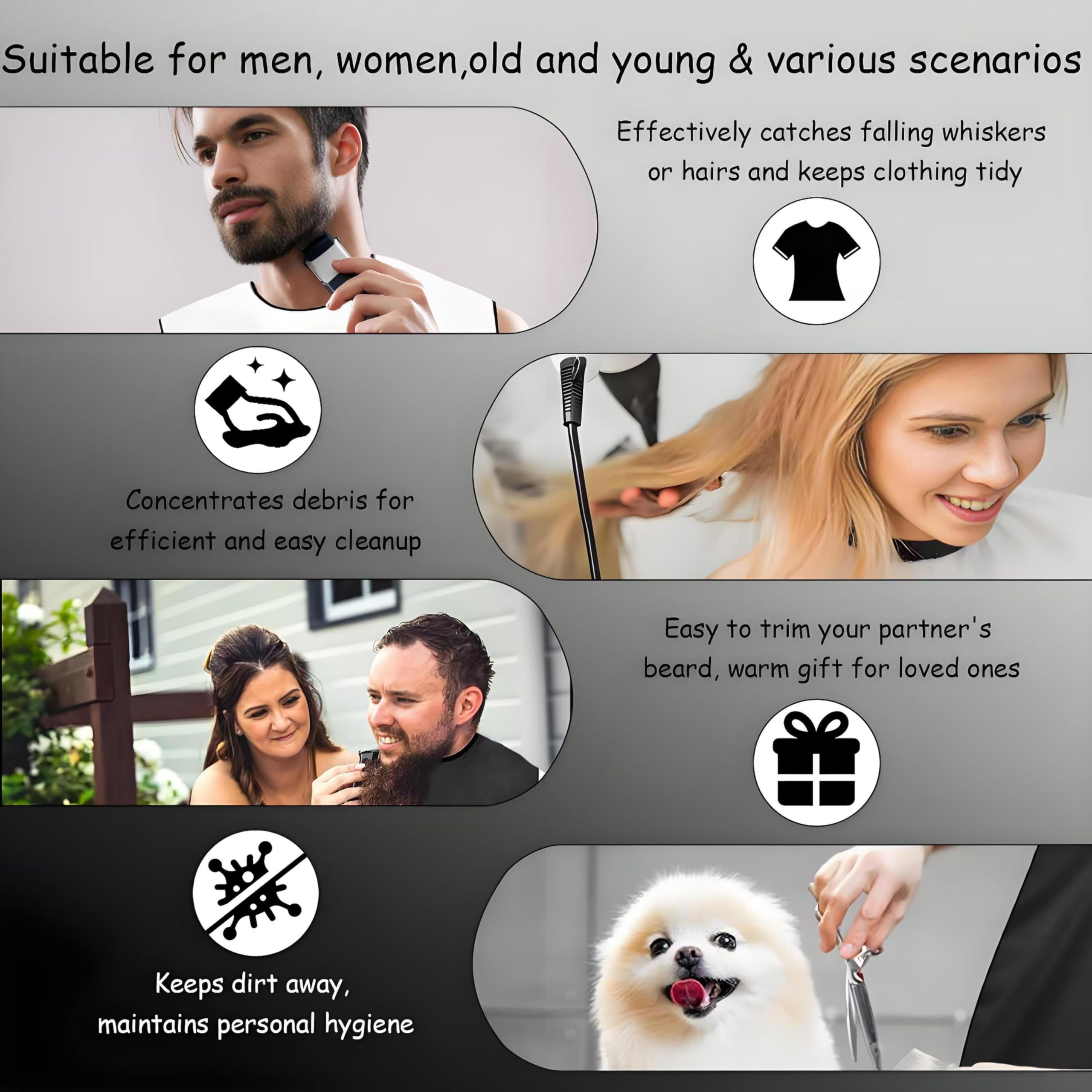 Celuisiva beard bib catches hair to prevent sink clogs during shaving