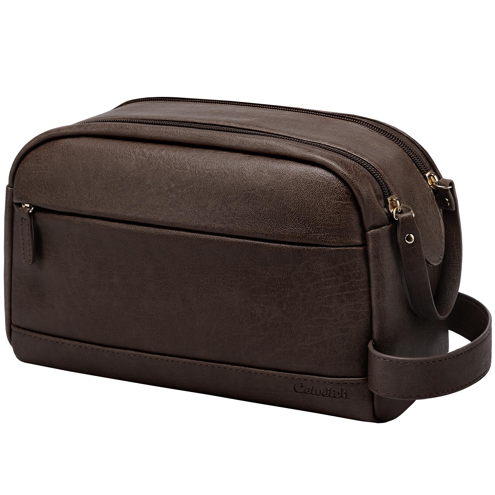 Celvetch PU leather toiletry bag front view emphasizes retro design for travel organization