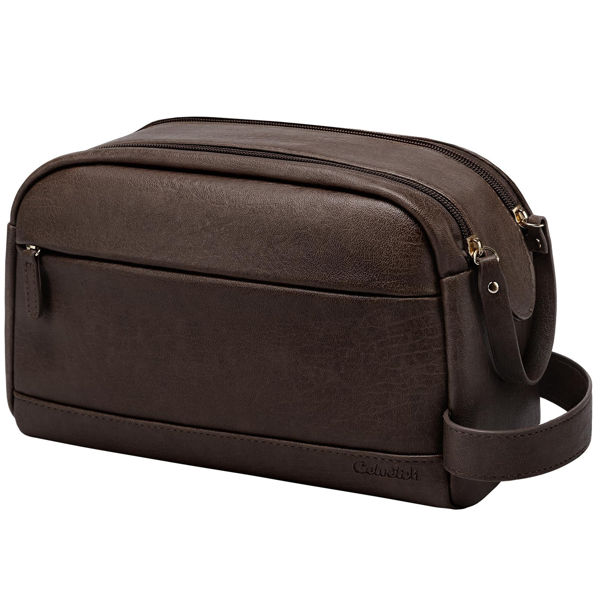 Celvetch PU leather toiletry bag front view emphasizes retro design for travel organization